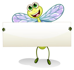 A dragonfly holding an empty banner