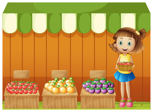 A girl selling different fruits