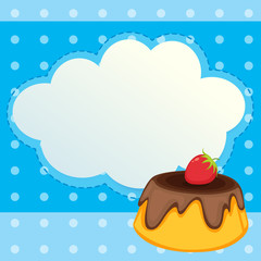 A stationery with a cake with a strawberry topping