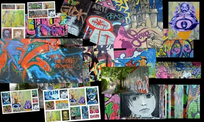 Papier Peint photo Lavable Collage de graffitis collage...art urbain