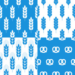 Set of 4 vector seamless pattern with grain rye blue