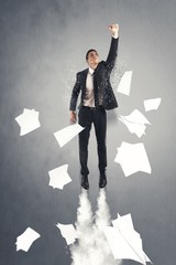 Flying Super hero businessman