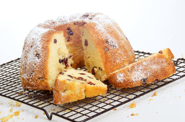 cranberry gugelhupf on a cooling rack