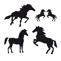 Set of horses isolated on a white backgrounds