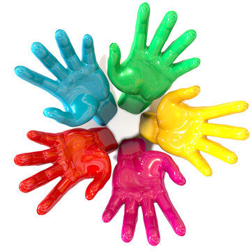 Hands Colorful Circle Reaching Skyward