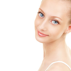 Fototapeta premium Portrait of young beautiful woman on white background