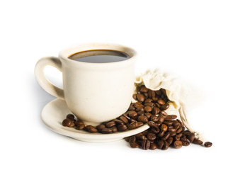 Cup of coffee and beans