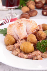 cooked meat with chestnut and mushrooms