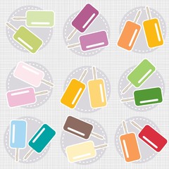 Obraz premium kolorowe lody na patyku na talerzach nieskończony deseń