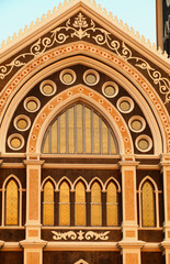 Fototapeta premium window church evening sunlight gold chanthaburi province in thai