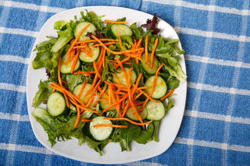 Vegetable Salad from Overhead on Blue Cloth