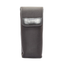 Closeup of black case for flash isolated on white background