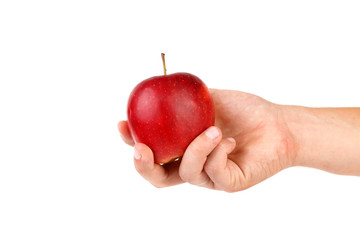 Ripe red apple on hand.