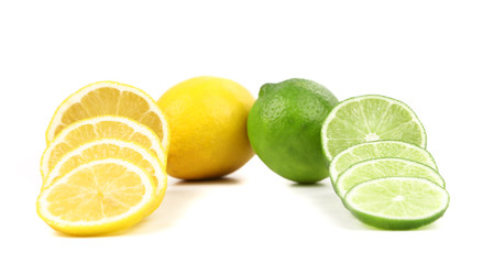 Fresh limes and lemons. Slices.
