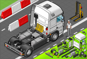 Isometric Tow Truck Only Cab in Rear View