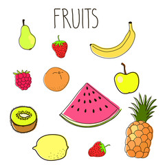 Set of fruit doodles