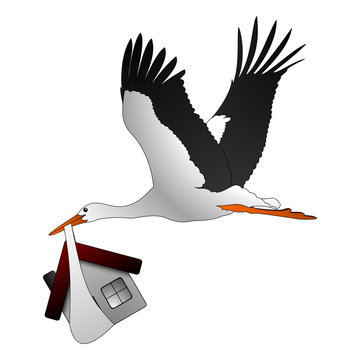 Cigogne livrant une maison