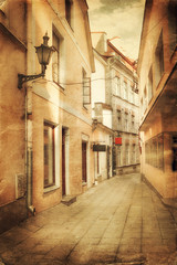 Retro style image of old european street