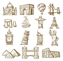 Washable wall murals Doodle hand drawn landmarks