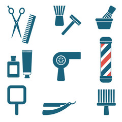Barber and hairdresser silhouette icons set 3