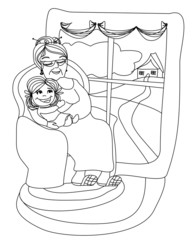 grandmother hugs her granddaughter - hand drawn illustration