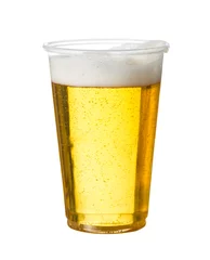 Keuken spatwand met foto Golden lager or beer in disposable plastic cup © steheap