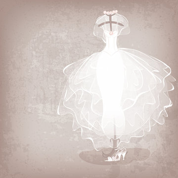 bride dress on grungy background - vector illustration