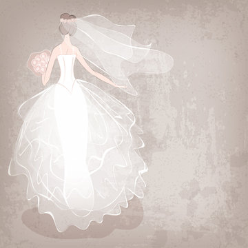 bride in wedding dress on grungy background