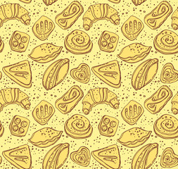 Seamless pattern of tasty pastries.
