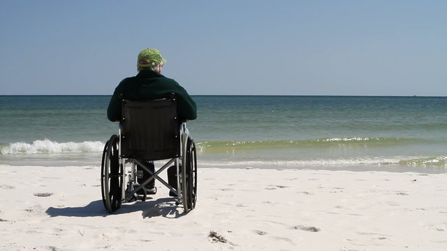 Man Wheelchair Beach