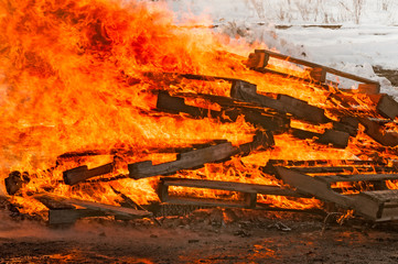Pallet Fire Burns Strongly