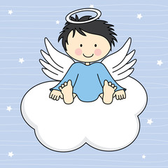 Angel wings on a cloud. Greeting card