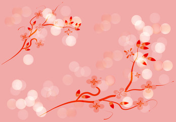 Japanese branch blossom pink background