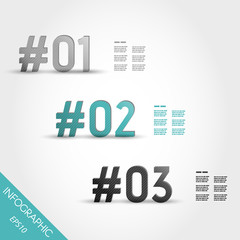 three turquoise striped infographic numbers with number sign