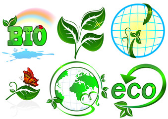 Eco vector set. 6 items on white background.
