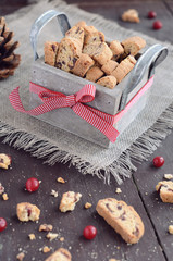 Cranberry biscotti in wooden box