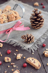 Cranberry biscotti in wooden box