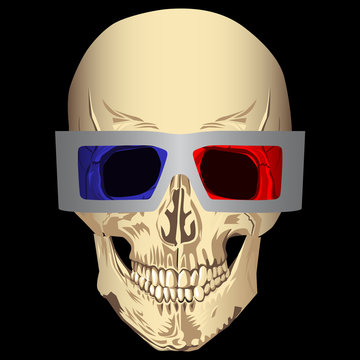 skull with 3d glasses