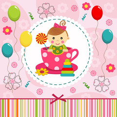 Fototapeta premium little baby girl in cup - vector illustration