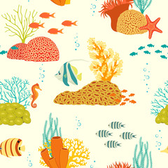 Underwater life pattern on light background © fireflamenco