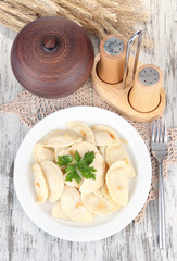Tasty dumplings with fried onion