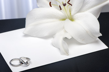 a  Lilium and wedding rings