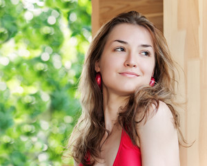 Outdoor fashion portrait of young girl.