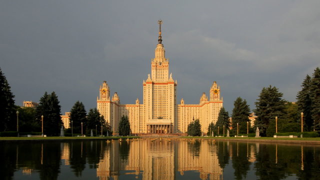 morning Moscow State University fountain time lapse zoom