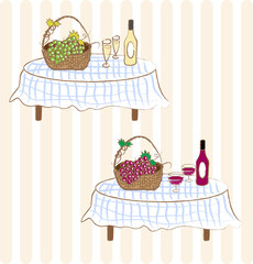 Red and white wine with grape