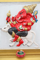 Red Statue Ganesh in temple.
