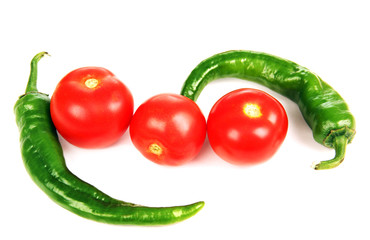 green peppers and red tomatoes.