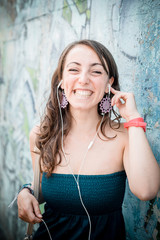 beautiful woman listening to music
