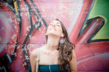 beautiful woman listening to music