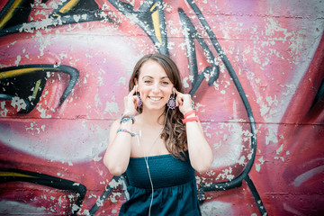 beautiful woman listening to music